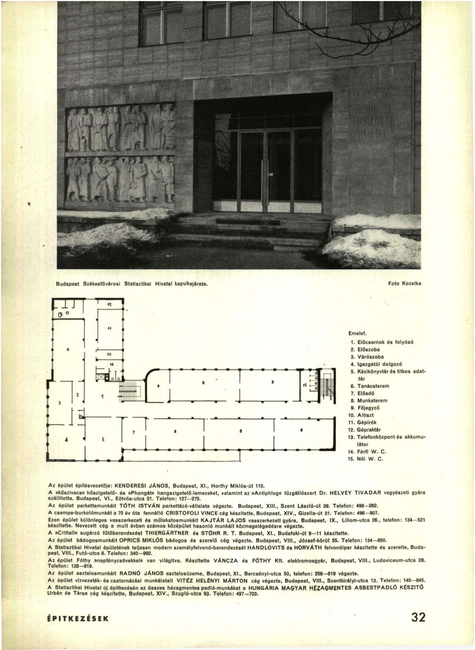 , Horthy Miklós-út 110.»kőszlvcs«hőszigetelő-»Phongát«hngszlgetelő-lemezeket, vlmint z»ntiphlog«tűzgátlószert Dr. H E L V E Y T I V D R vegyzeti gyár szállított. Budpest, VI., Eötvös-utc 21.