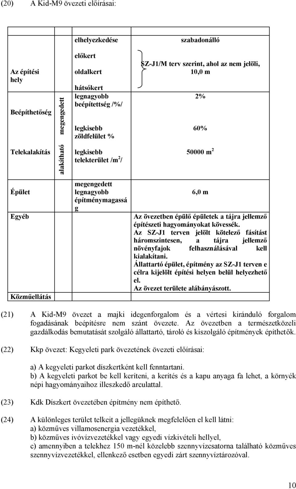 Az SZ-J1 terven jelölt kötelező fásítást háromszintesen, a tájra jellemző növényfajok felhasználásával kell kialakítani.