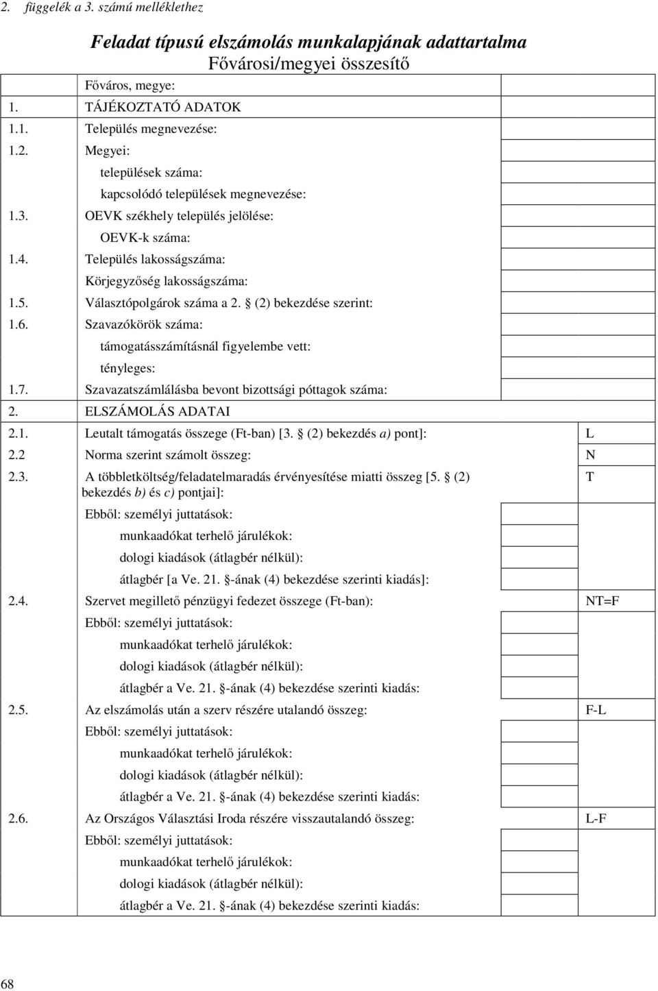 Szavazókörök száma: támogatásszámításnál figyelembe vett: tényleges: 1.7. Szavazatszámlálásba bevont bizottsági póttagok száma: 2. ELSZÁMOLÁS ADATAI 2.1. Leutalt támogatás összege (Ft-ban) [3.