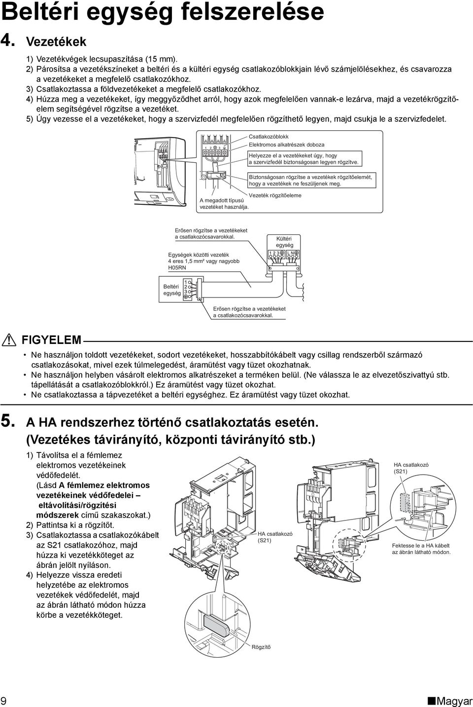 3) Csatlakoztassa a földvezetékeket a megfelelő csatlakozókhoz.