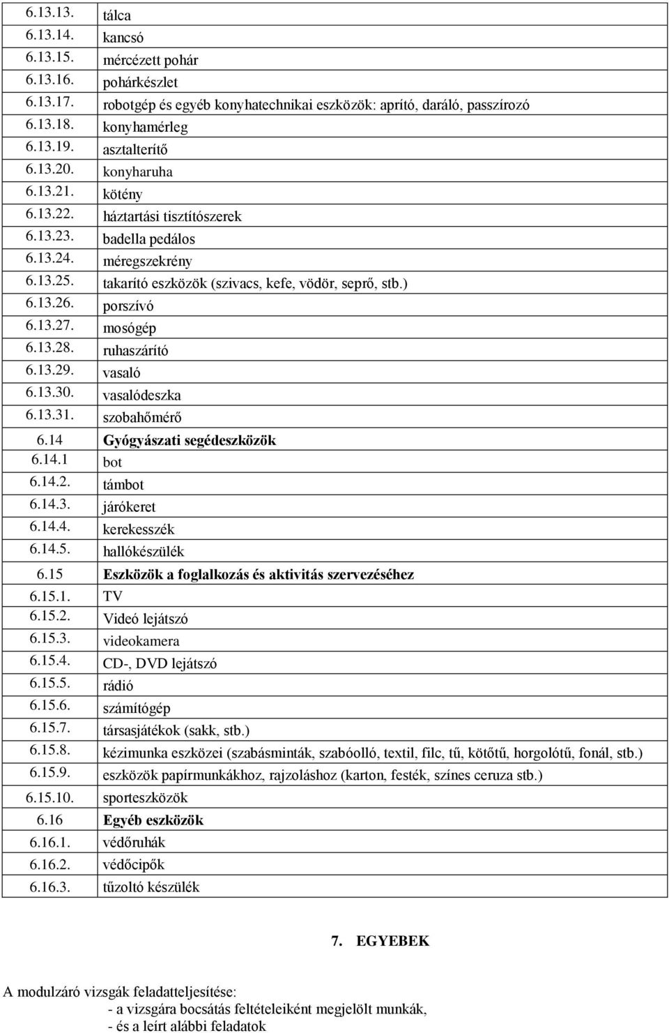 porszívó 6.13.27. mosógép 6.13.28. ruhaszárító 6.13.29. vasaló 6.13.30. vasalódeszka 6.13.31. szobahőmérő 6.14 Gyógyászati segédeszközök 6.14.1 bot 6.14.2. támbot 6.14.3. járókeret 6.14.4. kerekesszék 6.