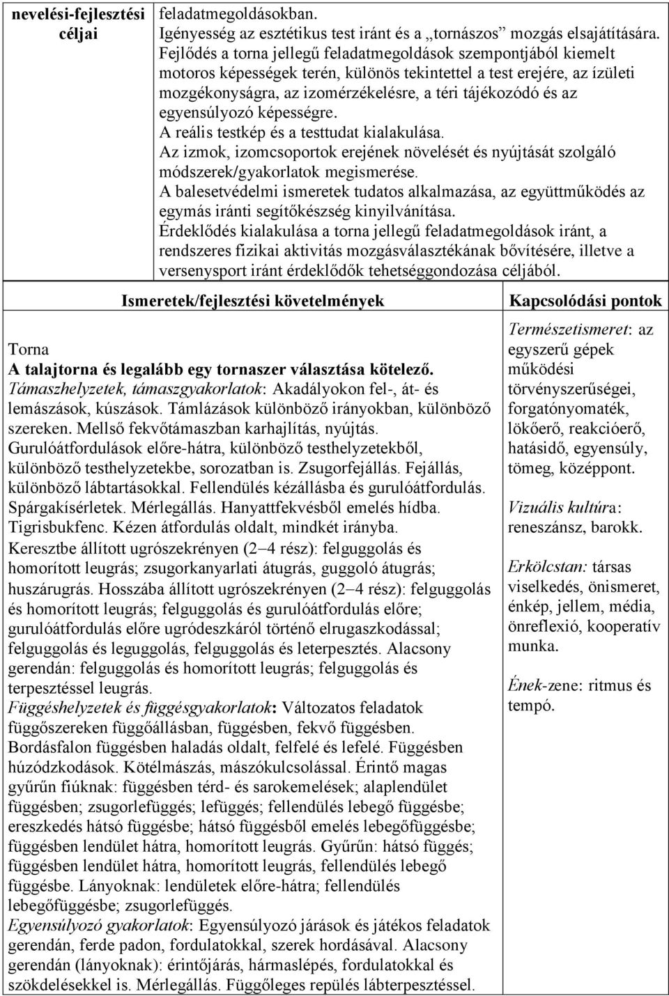 egyensúlyozó képességre. A reális testkép és a testtudat kialakulása. Az izmok, izomcsoportok erejének növelését és nyújtását szolgáló módszerek/gyakorlatok megismerése.