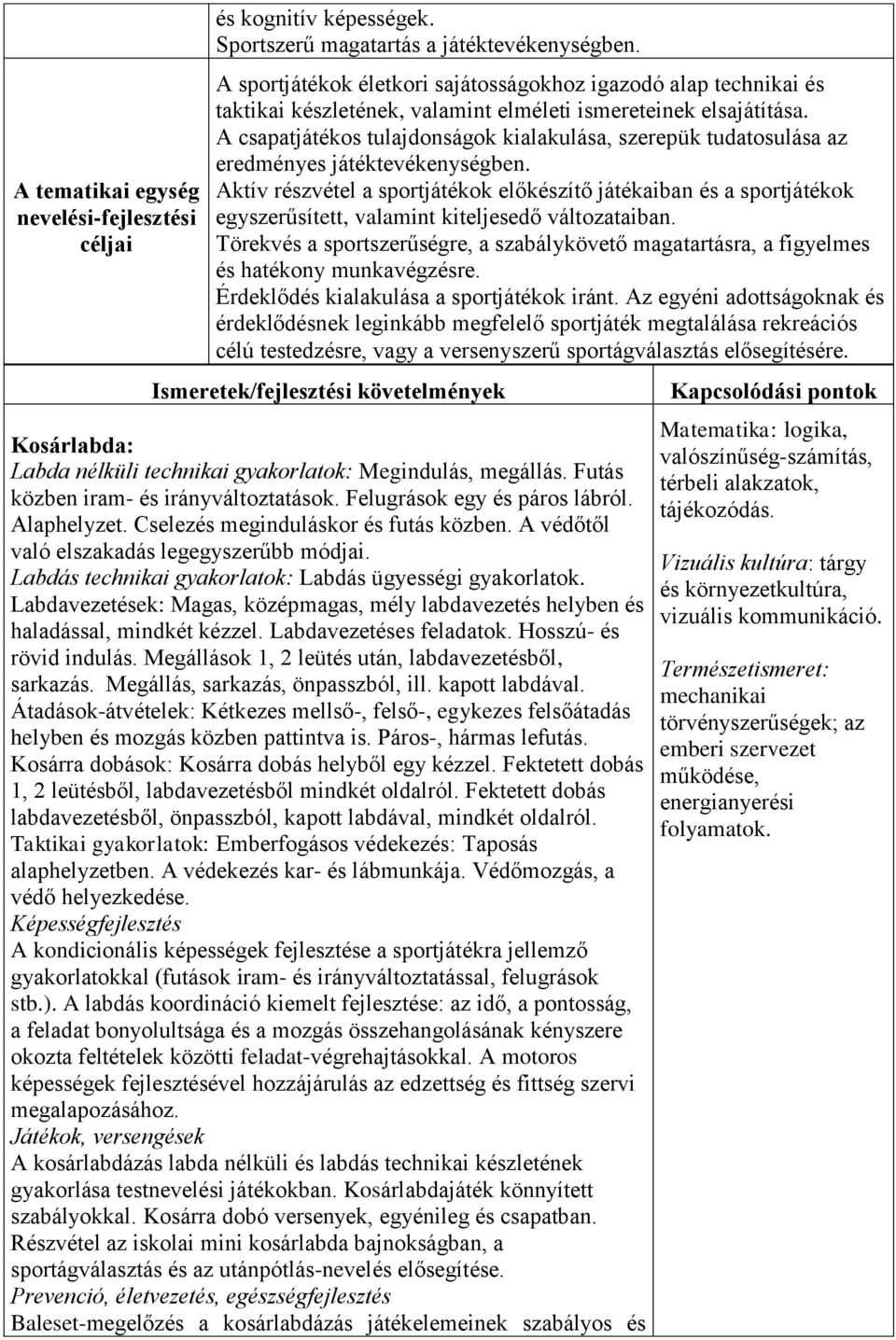 A csapatjátékos tulajdonságok kialakulása, szerepük tudatosulása az eredményes játéktevékenységben.