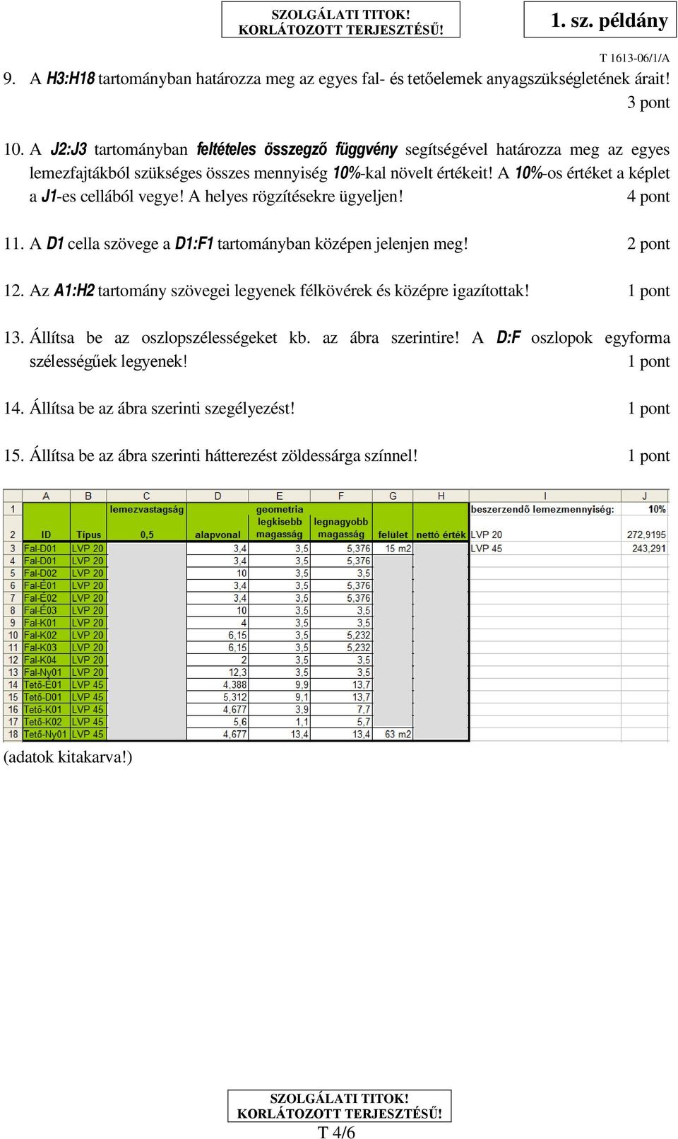 A 10%-os értéket a képlet a J1-es cellából vegye! A helyes rögzítésekre ügyeljen! 11. A D1 cella szövege a D1:F1 tartományban középen jelenjen meg! 12.