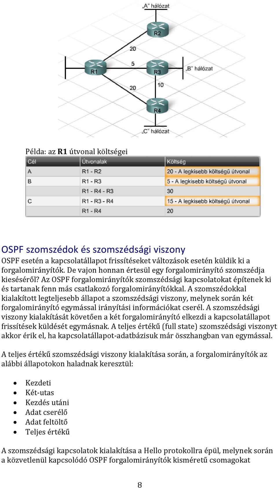 A szomszédokkal kialakított legteljesebb állapot a szomszédsági viszony, melynek során két forgalomirányító egymással irányítási információkat cserél.