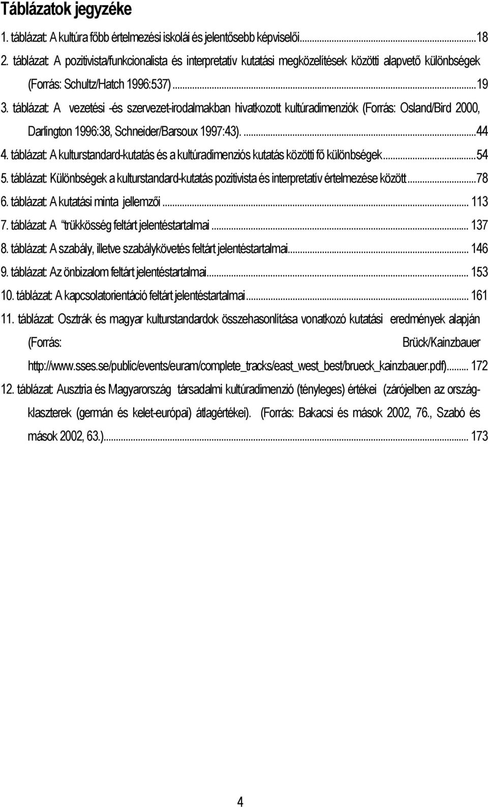 táblázat: A vezetési -és szervezet-irodalmakban hivatkozott kultúradimenziók (Forrás: Osland/Bird 2000, Darlington 1996:38, Schneider/Barsoux 1997:43)....44 4.
