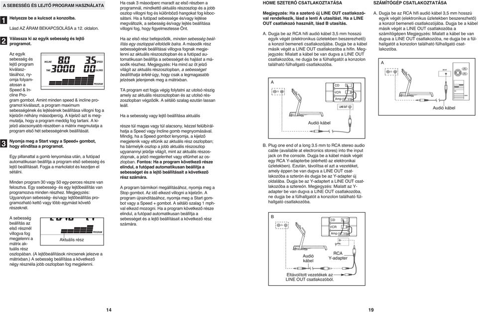 Amint minden speed & incline programot kiválaszt, a program maximum sebességének és lejtésének beállítása villogni fog a kijelzőn néhány másodpercig.