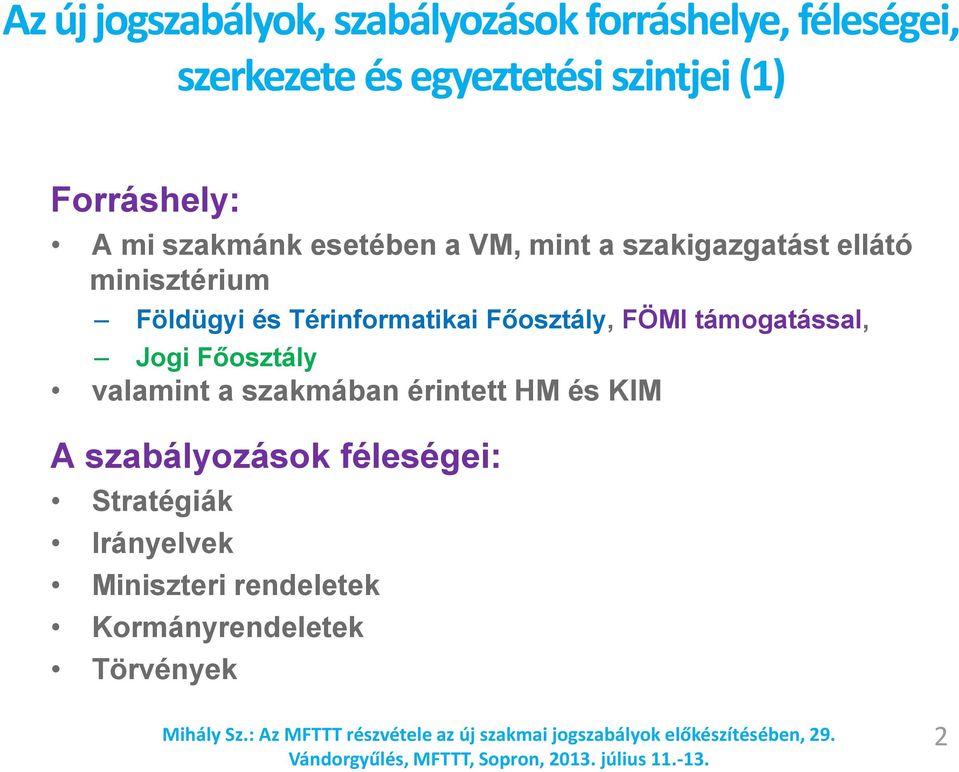 Térinformatikai Főosztály, FÖMI támogatással, Jogi Főosztály valamint a szakmában érintett HM és