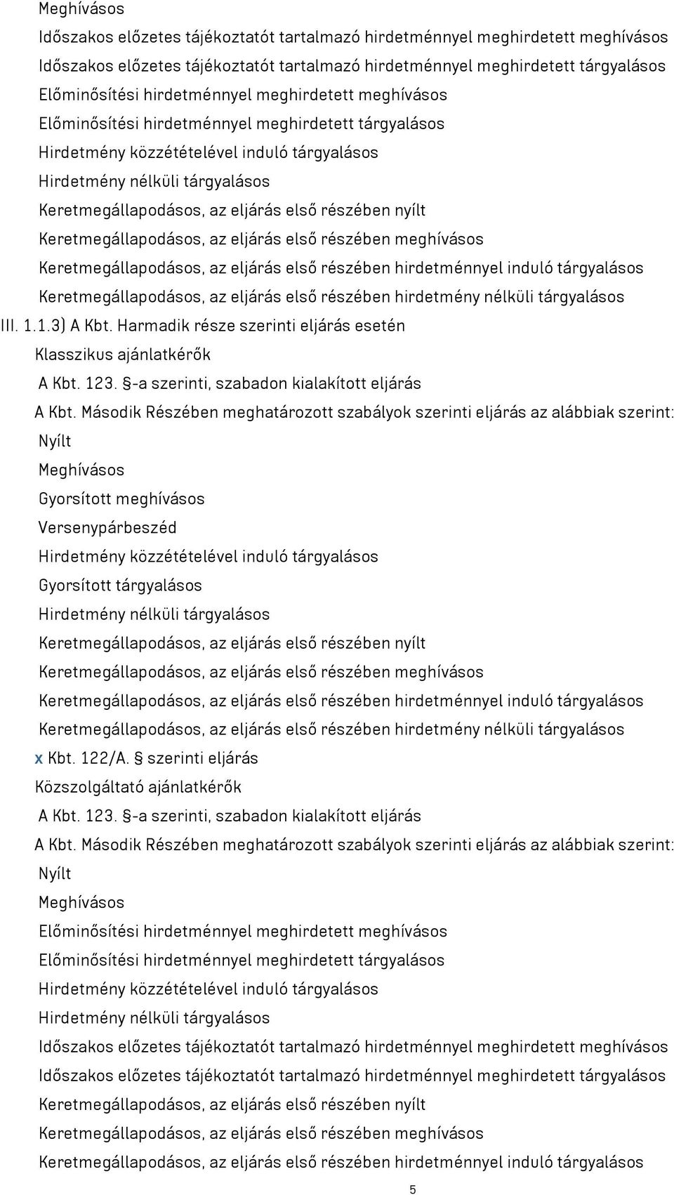 első részében nyílt Keretmegállapodásos, az eljárás első részében meghívásos Keretmegállapodásos, az eljárás első részében hirdetménnyel induló tárgyalásos Keretmegállapodásos, az eljárás első