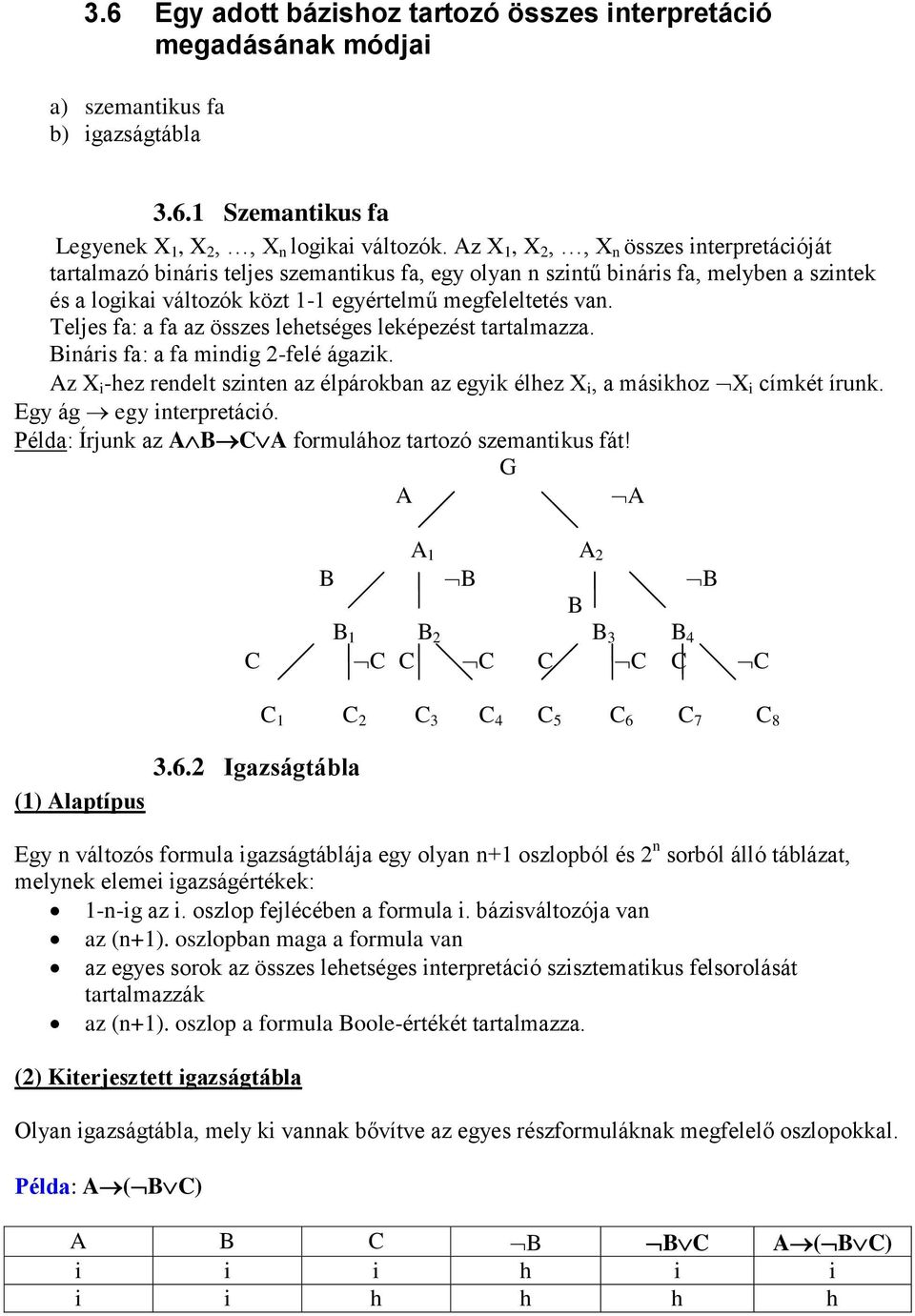 Teljes fa: a fa az összes lehetséges leképezést tartalmazza. Bináris fa: a fa mindig 2-felé ágazik. Az X i -hez rendelt szinten az élpárokban az egyik élhez X i, a másikhoz X i címkét írunk.