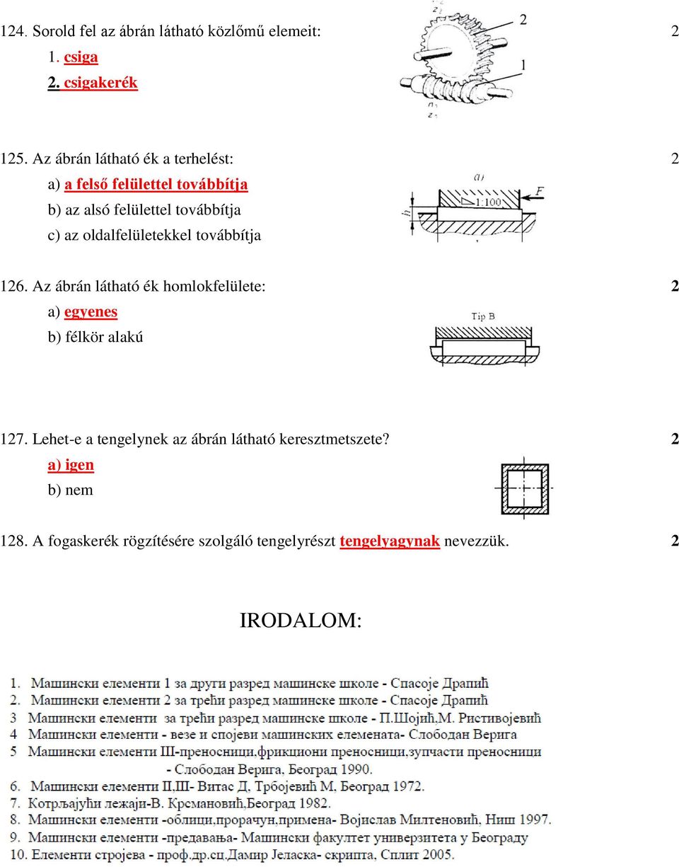 oldalfelületekkel továbbítja 126. Az ábrán látható ék homlokfelülete: 2 a) egyenes b) félkör alakú 127.