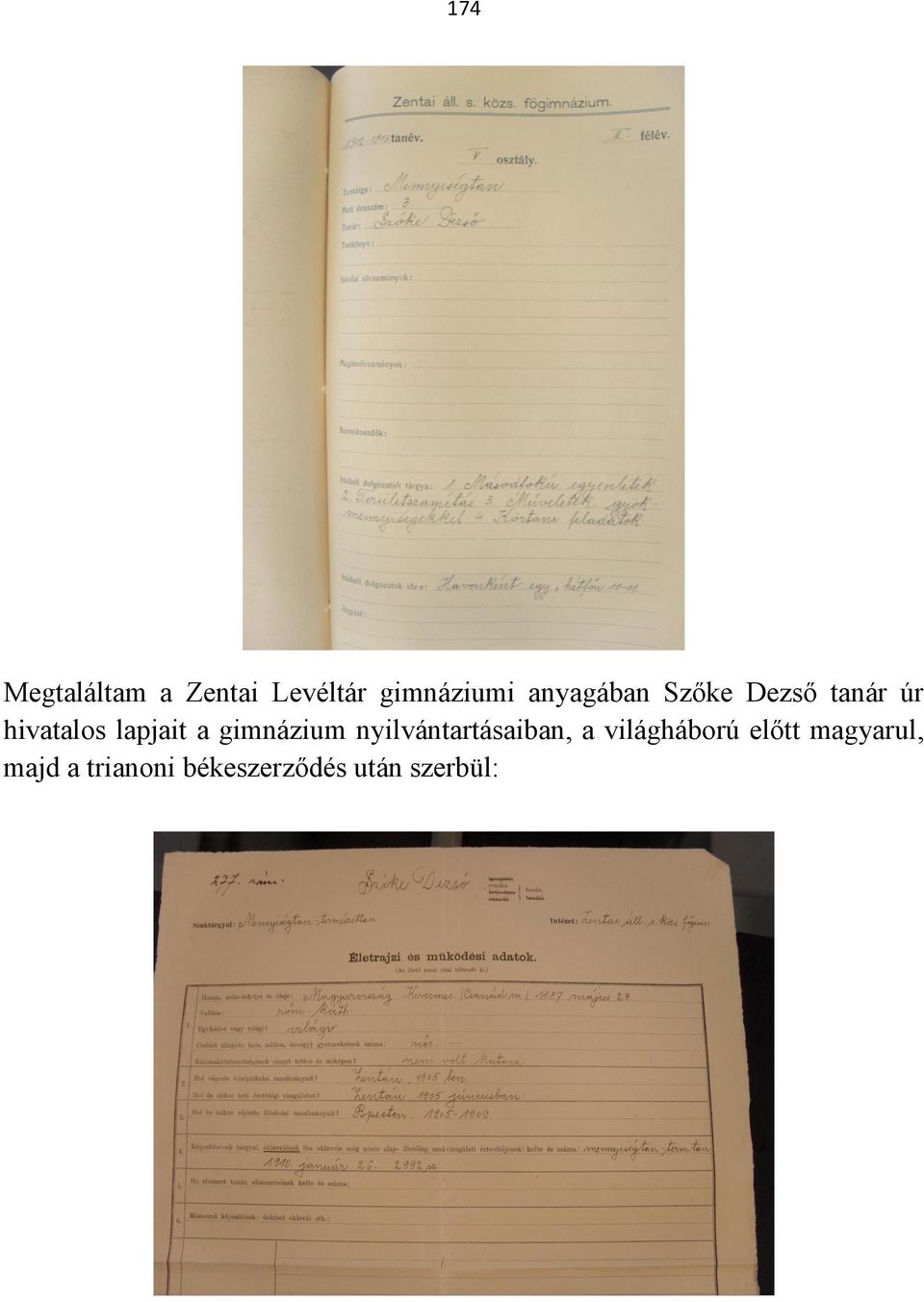 a gimnázium nyilvántartásaiban, a világháború