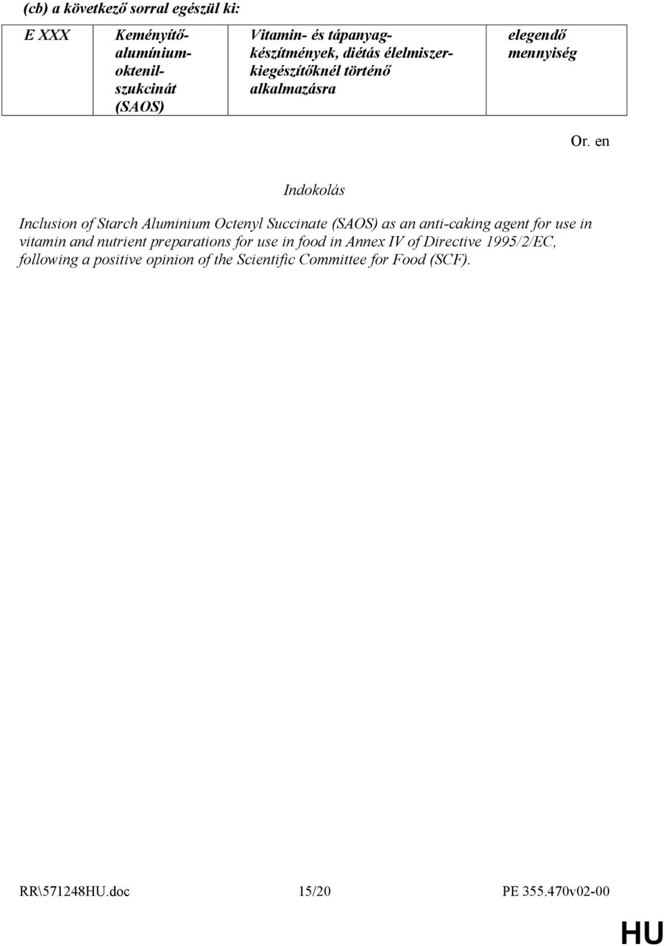 en Inclusion of Starch Aluminium Octenyl Succinate (SAOS) as an anti-caking agent for use in vitamin and nutrient