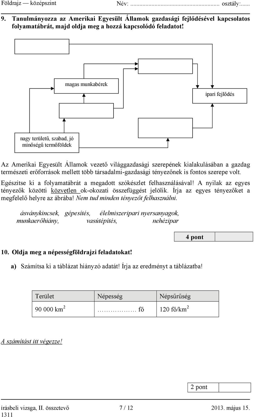 több társadalmi-gazdasági tényezőnek is fontos szerepe volt. Egészítse ki a folyamatábrát a megadott szókészlet felhasználásával!