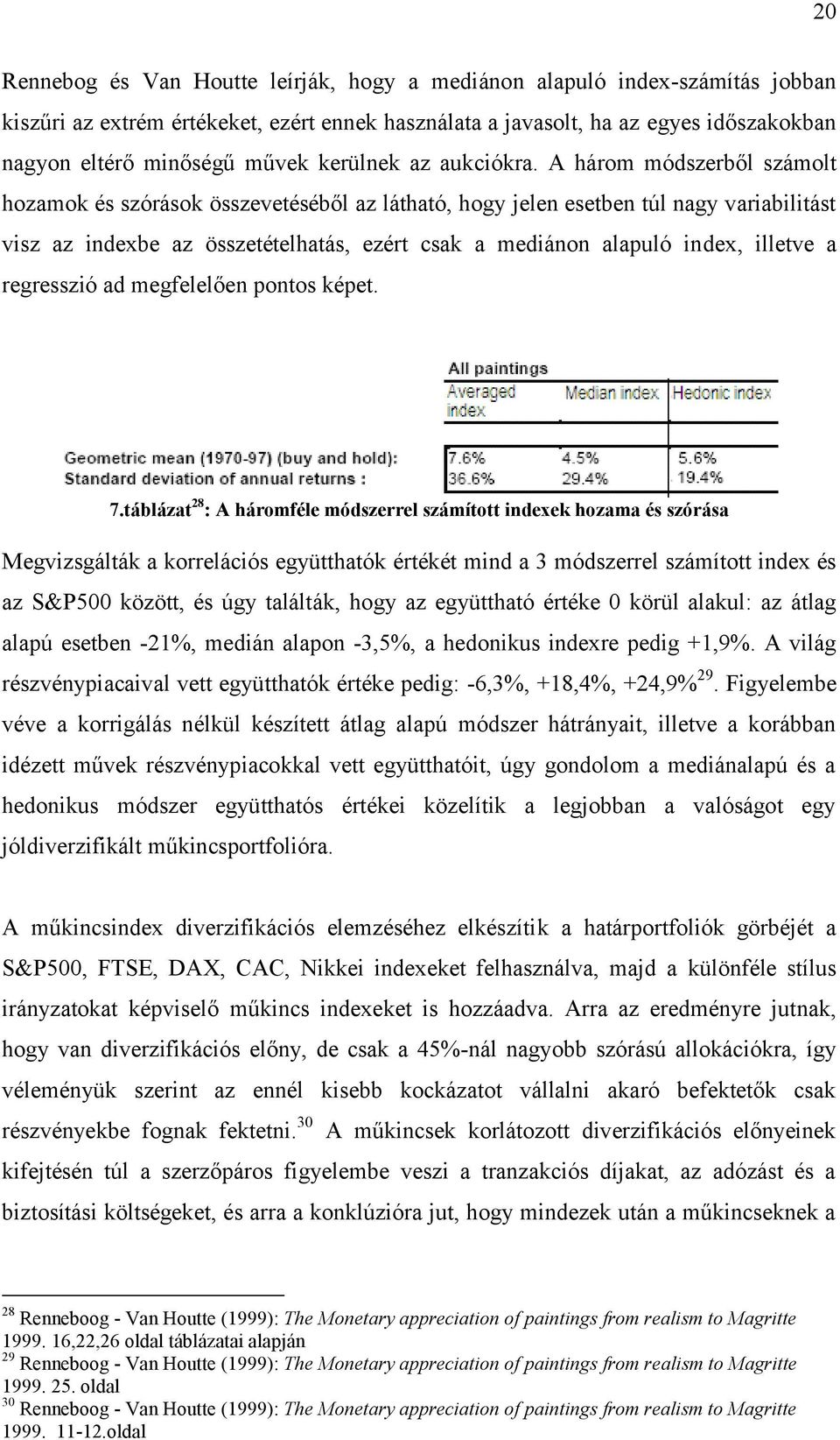 A három módszerből számolt hozamok és szórások összevetéséből az látható, hogy jelen esetben túl nagy variabilitást visz az indexbe az összetételhatás, ezért csak a mediánon alapuló index, illetve a
