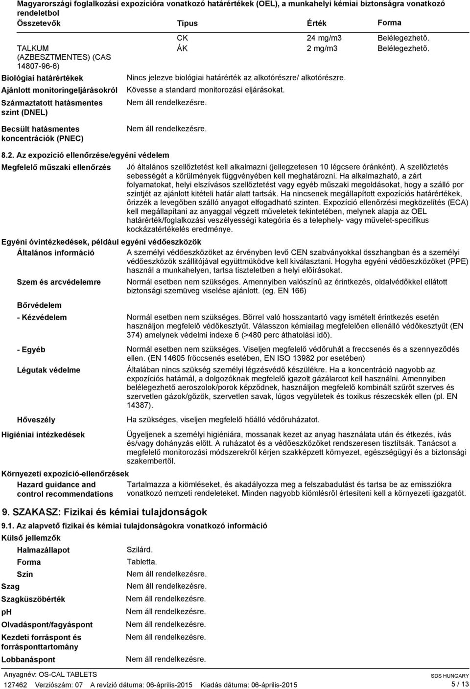 Nincs jelezve biológiai határérték az alkotórészre/ alkotórészre. Kövesse a standard monitorozási eljárásokat. Becsült hatásmentes koncentrációk (PNEC) 8.2.