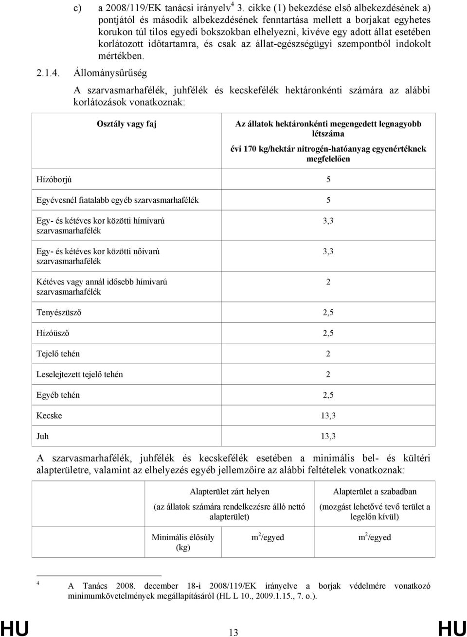 korlátozott időtartamra, és csak az állat-egészségügyi szempontból indokolt mértékben. 2.1.4.