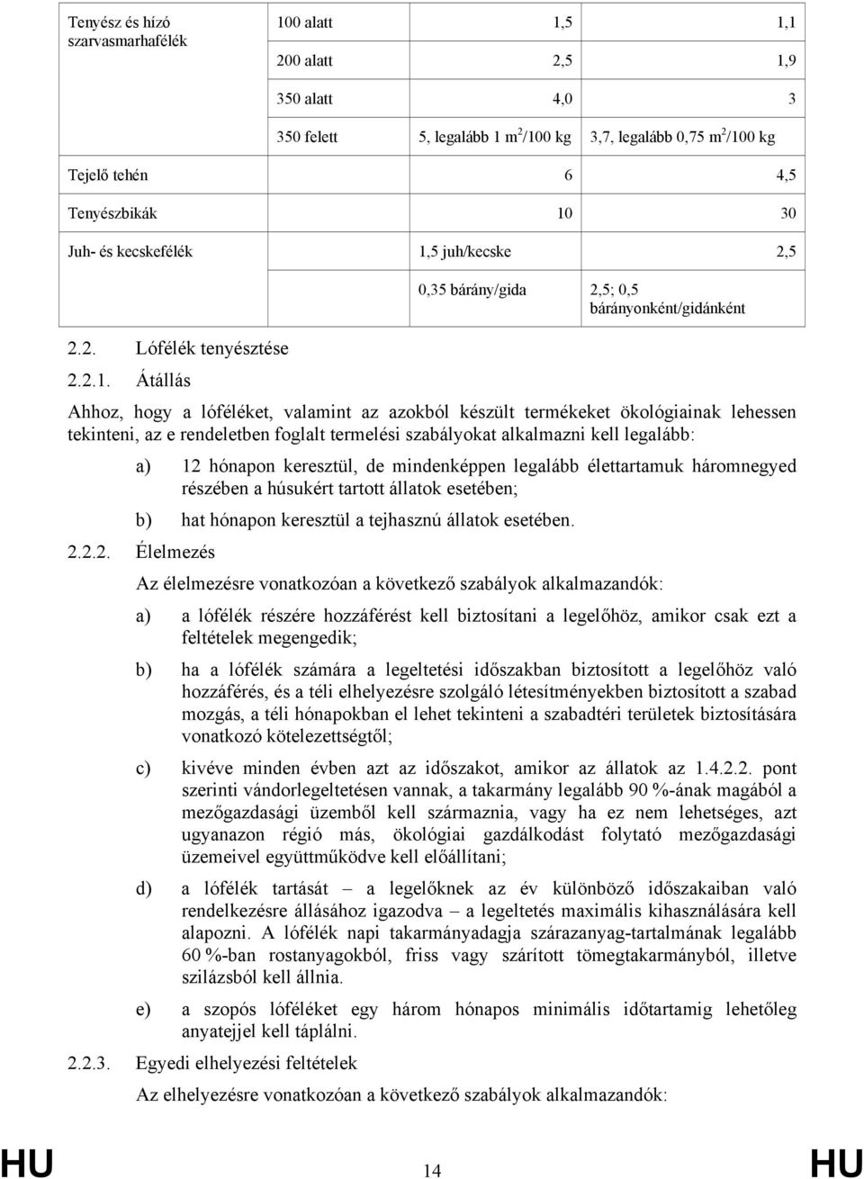 5 juh/kecske 2,5 0,35 bárány/gida 2,5; 0,5 bárányonként/gidánként 2.2. Lófélék tenyésztése 2.2.1.