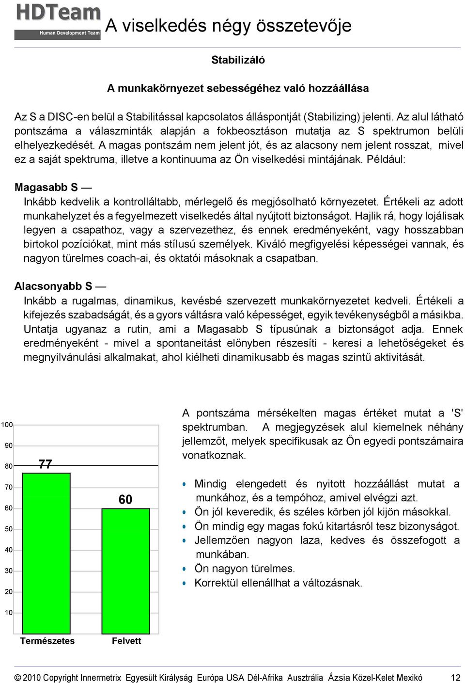 A magas pontszám nem jelent jót, és az alacsony nem jelent rosszat, mivel ez a saját spektruma, illetve a kontinuuma az Ön viselkedési mintájának.