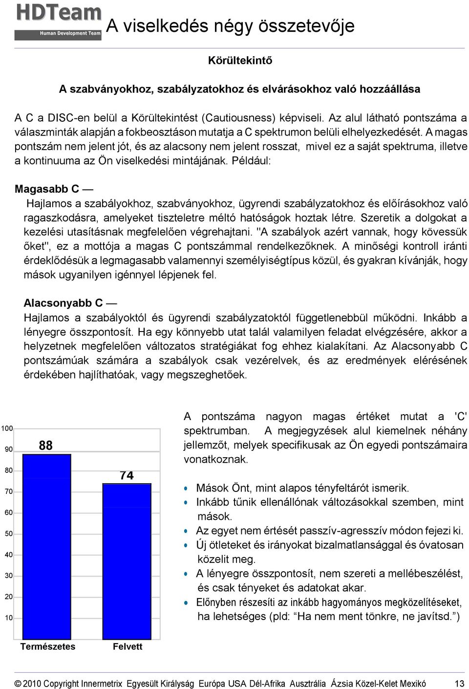 A magas pontszám nem jelent jót, és az alacsony nem jelent rosszat, mivel ez a saját spektruma, illetve a kontinuuma az Ön viselkedési mintájának.