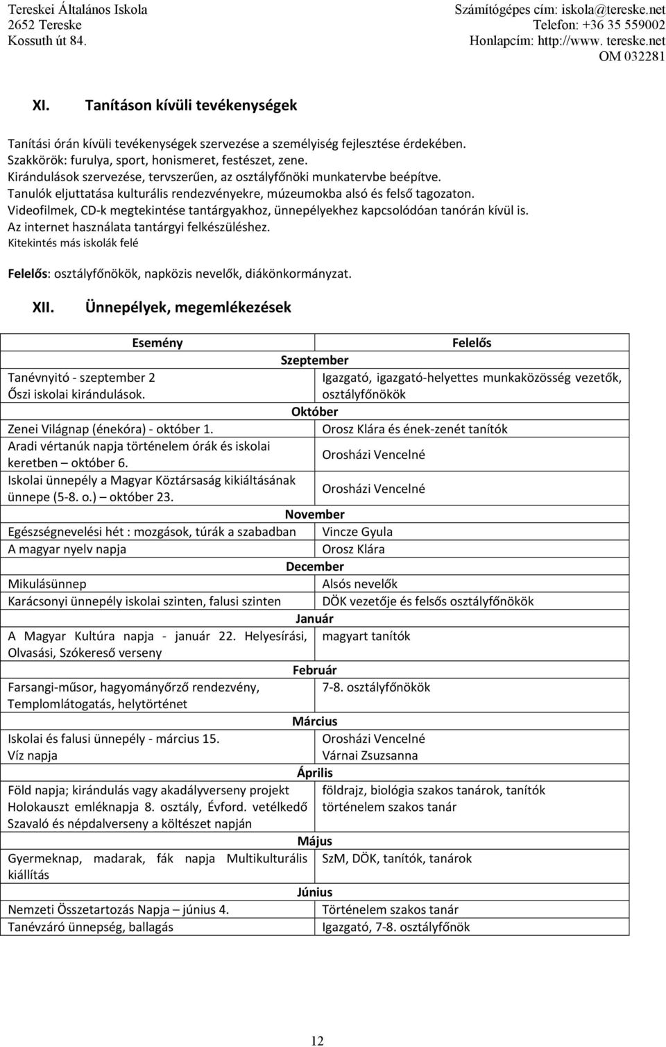 Videofilmek, CD k megtekintése tantárgyakhoz, ünnepélyekhez kapcsolódóan tanórán kívül is. Az internet használata tantárgyi felkészüléshez.