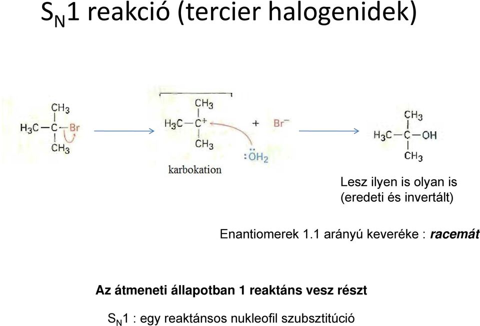 1 arányú keveréke : racemát Az átmeneti állapotban 1