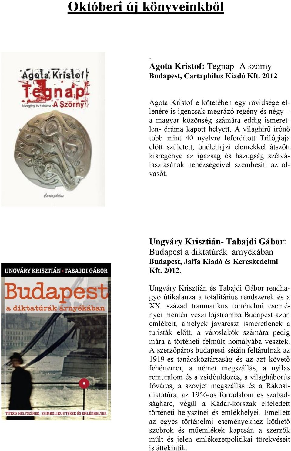 A világhírű írónő több mint 40 nyelvre lefordított Trilógiája előtt született, önéletrajzi elemekkel átszőtt kisregénye az igazság és hazugság szétválasztásának nehézségeivel szembesíti az olvasót.