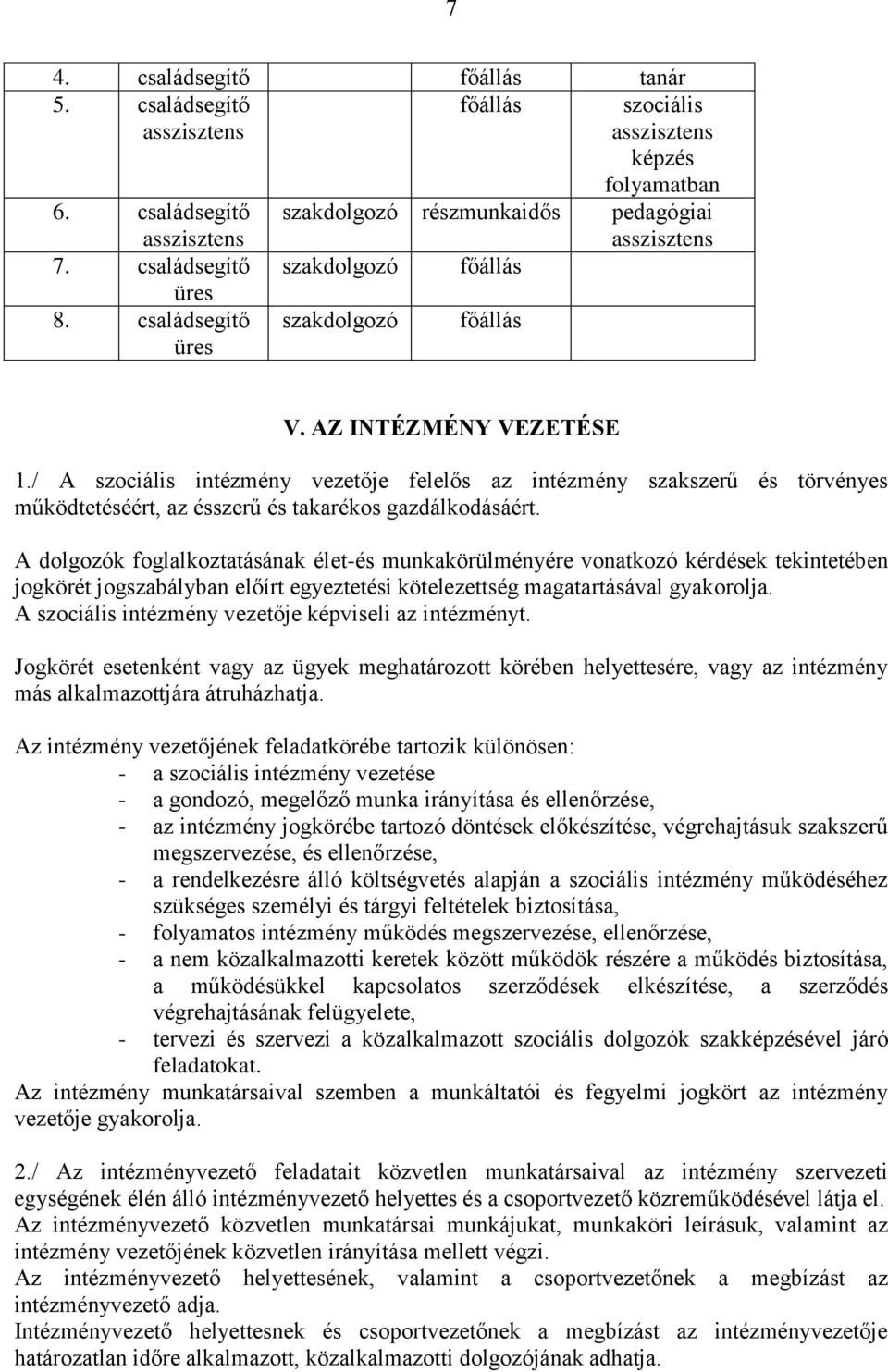 / A szociális intézmény vezetője felelős az intézmény szakszerű és törvényes működtetéséért, az ésszerű és takarékos gazdálkodásáért.