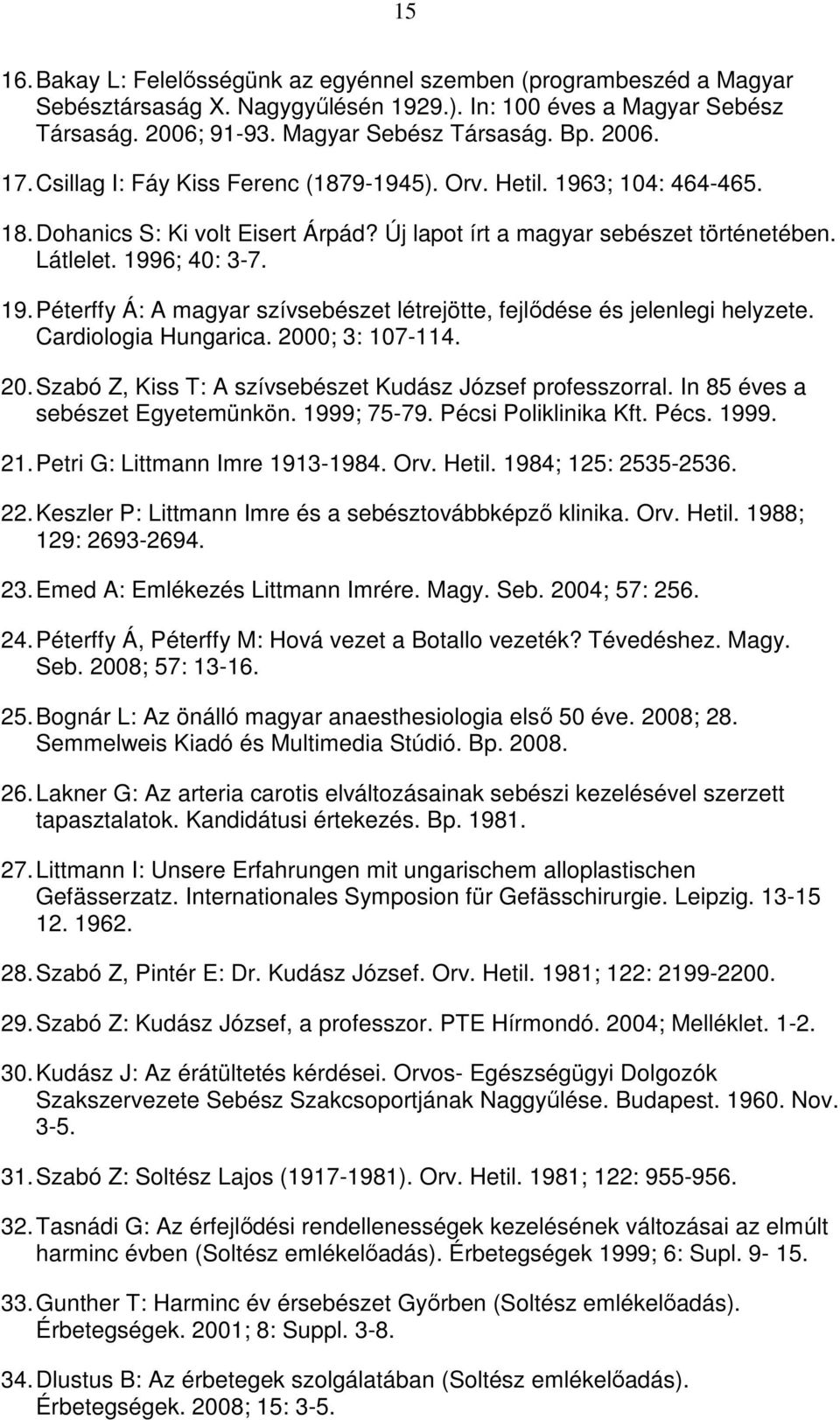 Cardiologia Hungarica. 2000; 3: 107-114. 20. Szabó Z, Kiss T: A szívsebészet Kudász József professzorral. In 85 éves a sebészet Egyetemünkön. 1999; 75-79. Pécsi Poliklinika Kft. Pécs. 1999. 21.