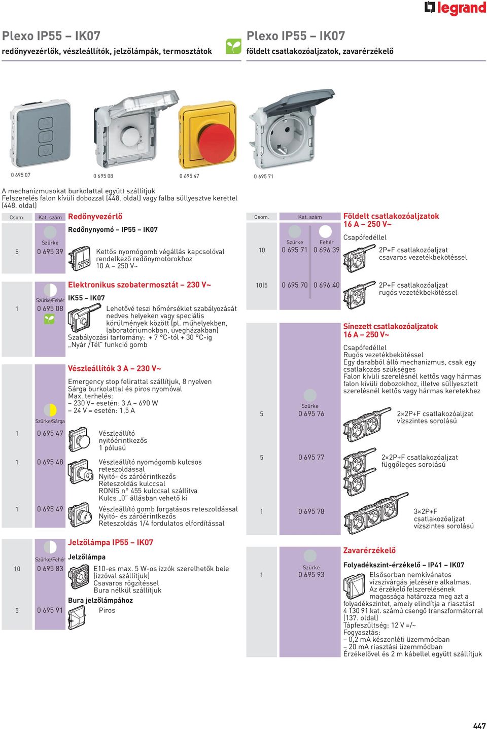 szám Redőnyvezérlő Redőnynyomó 5 0 695 39 kettős nyomógomb végállás kapcsolóval rendelkező redőnymotorokhoz 10 A 250 V~ /Sárga Elektronikus szobatermosztát 230 V~ /Fehér IK55 IK07 1 0 695 08 L