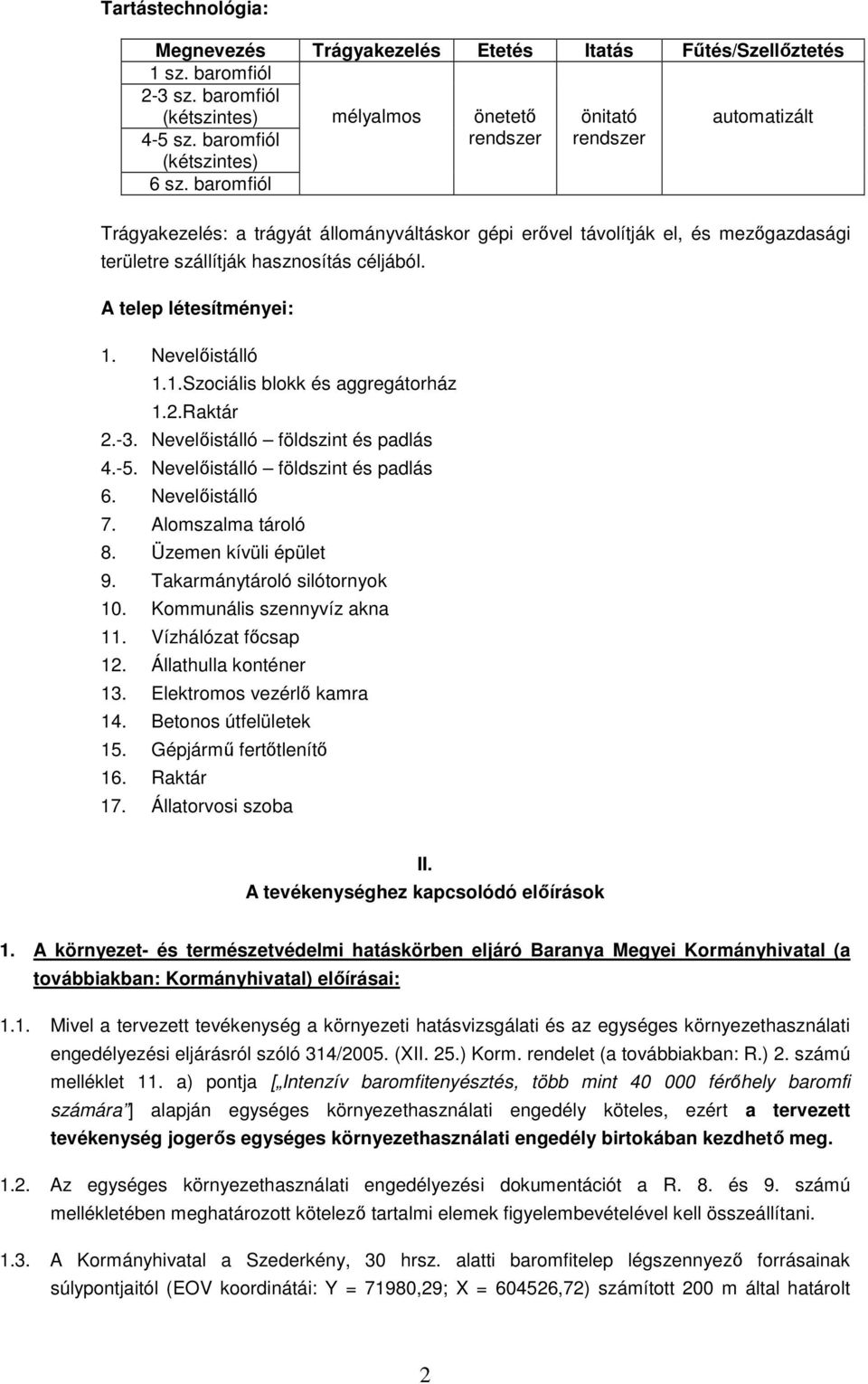 A telep létesítményei: 1. Nevelőistálló 1.1.Szociális blokk és aggregátorház 1.2.Raktár 2.-3. Nevelőistálló földszint és padlás 4.-5. Nevelőistálló földszint és padlás 6. Nevelőistálló 7.