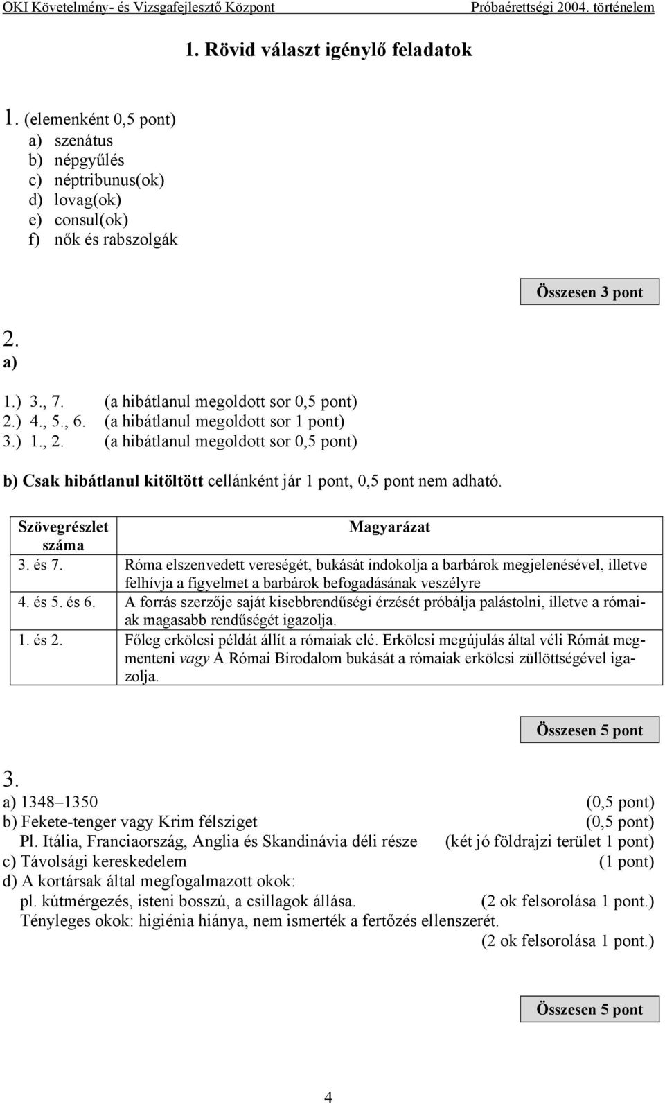 (a hibátlanul megoldott sor 0,5 pont) b) Csak hibátlanul kitöltött cellánként jár 1 pont, 0,5 pont nem adható. Szövegrészlet Magyarázat száma 3. és 7.