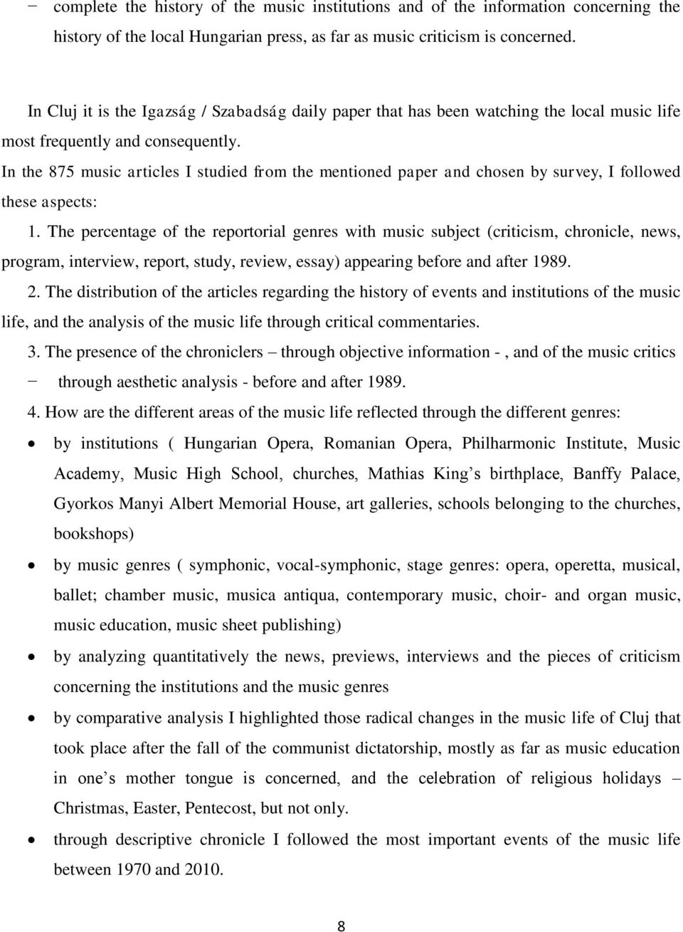 In the 875 music articles I studied from the mentioned paper and chosen by survey, I followed these aspects: 1.