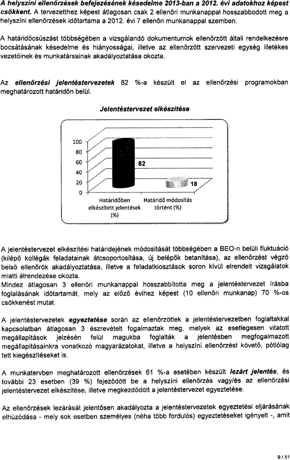 A határidöcsúszási többségében a vizsgálandó dokumentumok ellenőrzött általi rendelkezésre bocsátásának késedelme és hiányosságai, illetve az ellenőrzött szervezeti egység illetékes vezetöinek és