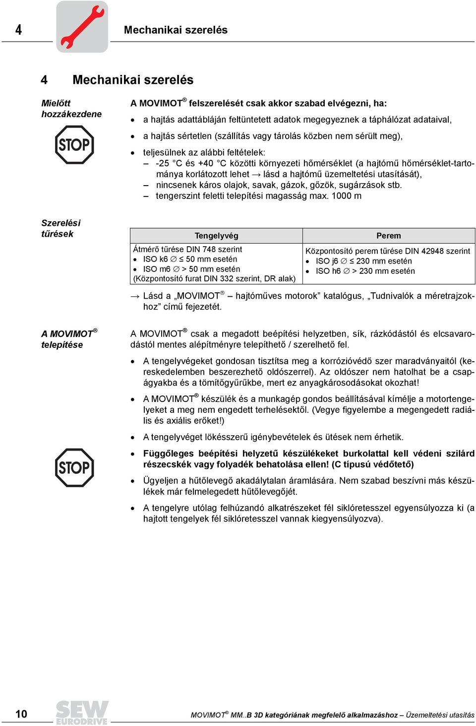 lásd a hajtómű üzemeltetési utasítását), nincsenek káros olajok, savak, gázok, gőzök, sugárzások stb. tengerszint feletti telepítési magasság max.