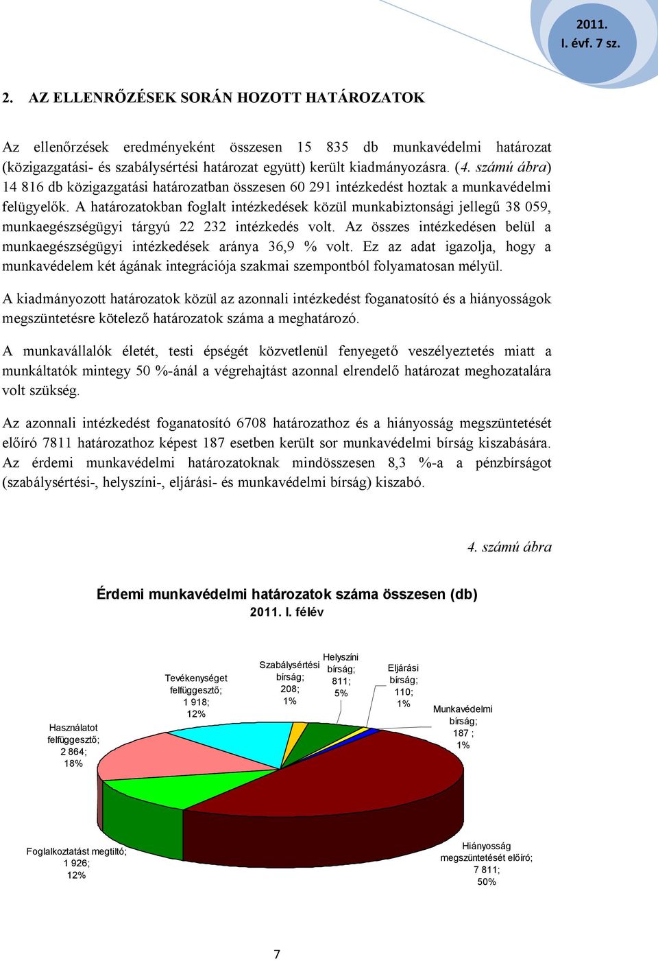 A határozatokban foglalt intézkedések közül munkabiztonsági jellegű 38 059, munkaegészségügyi tárgyú 22 232 intézkedés volt.