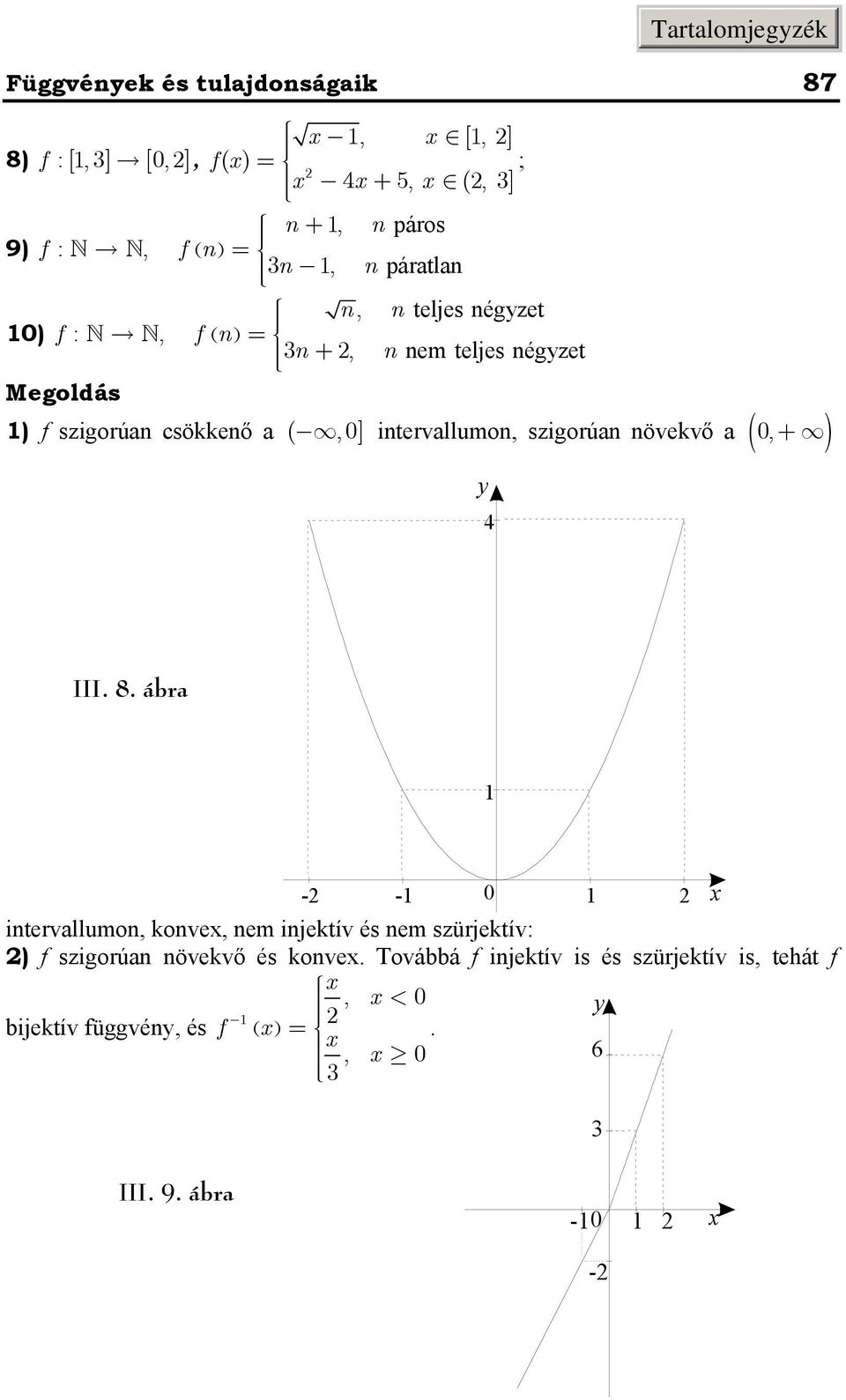 szigorúa övekvő a (, + ) III 8 ábra - - itervallumo, kove, em ijektív és em szürjektív: ) f