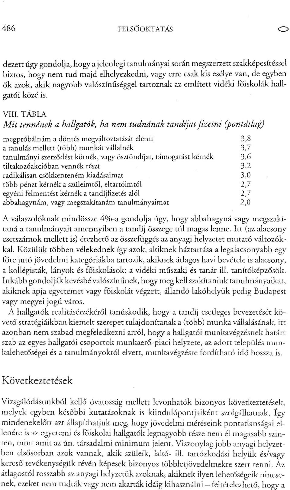TÁBLA Mit tennének a hallgatók, ha nem tudnának tandíjatfizetni (pontátlag) megpróbálnám a döntés megváltoztatását elérni 3,8 a tanulás mellett (több) munkát vállalnék 3,7 tanulmányi szerződést