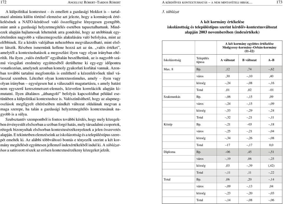 Mindezek alapján hajlamosak lehetnénk arra gondolni, hogy az utóbbinak egyértelmûen nagyobb a válaszmegoszlás alakulására való befolyása, mint az elõbbinek.