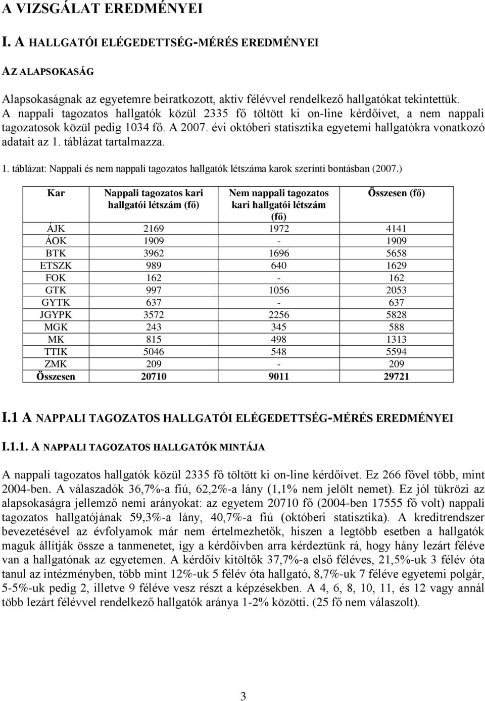 táblázat tartalmazza. 1. táblázat: Nappali és nem nappali tagozatos hallgatók létszáma karok szerinti bontásban (2007.