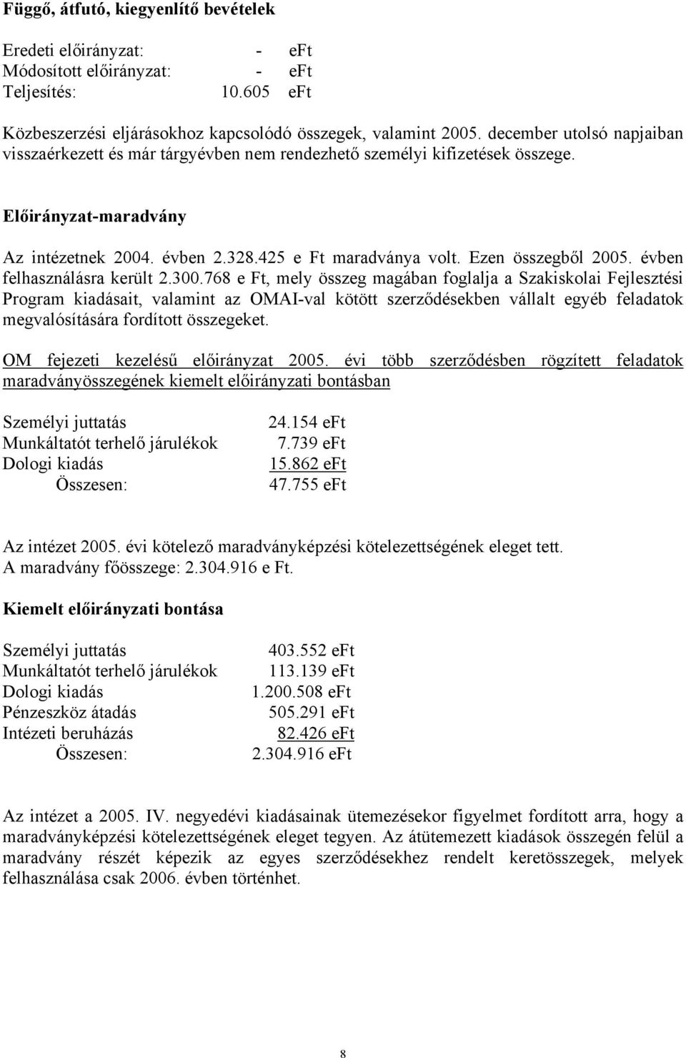 Ezen összegből 2005. évben felhasználásra került 2.300.