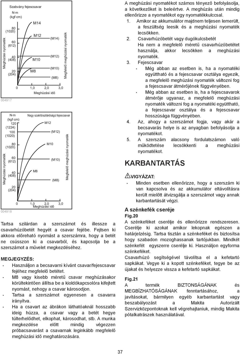 cm) 20 (224) 00 (020) Meghúzási nyomaték 80 (020) 60 (62) 40 (408) 20 (204) M4 M2 M0 M8 (M4) (M2) (M0) (M8) 0,0 2,0 3,0 Meghúzási idő Megfelelő meghúzási nyomaték Nagy szakítószilárdságú fejescsavar