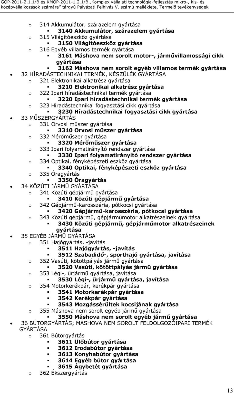 alkatrész gyártása o 322 Ipari híradástechnikai termék gyártása 3220 Ipari híradástechnikai termék gyártása o 323 Híradástechnikai fogyasztási cikk gyártása 3230 Híradástechnikai fogyasztási cikk