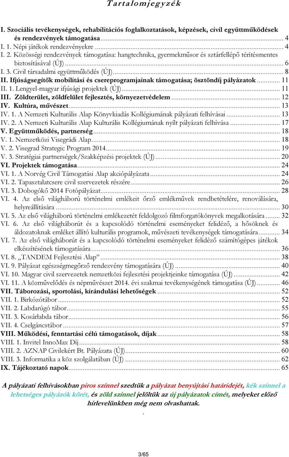 Ifjúságsegítők mobilitási és csereprogramjainak támogatása; ösztöndíj pályázatok... 11 II. 1. Lengyel-magyar ifjúsági projektek (ÚJ)... 11 III. Zöldterület, zöldfelület fejlesztés, környezetvédelem.