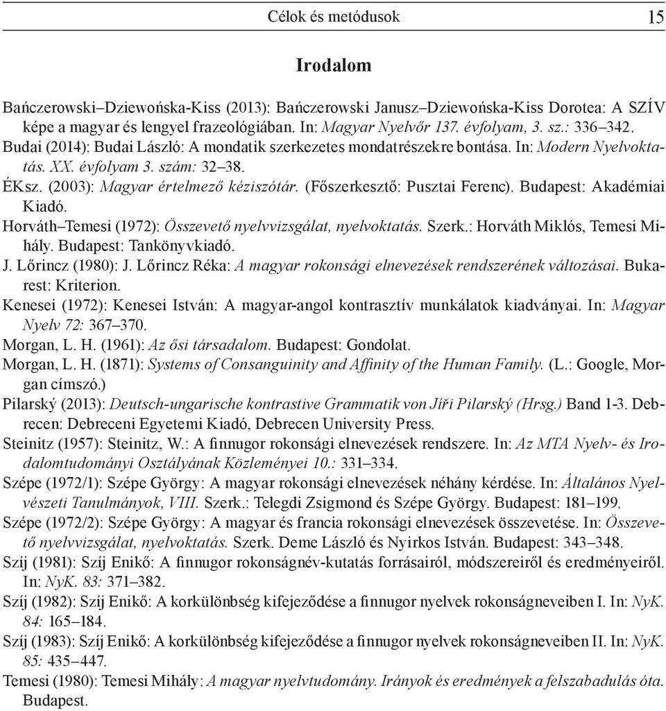 (Főszerkesztő: Pusztai Ferenc). Budapest: Akadémiai Kiadó. Horváth Temesi (1972): Összevető nyelvvizsgálat, nyelvoktatás. Szerk.: Horváth Miklós, Temesi Mihály. Budapest: Tankönyvkiadó. J.