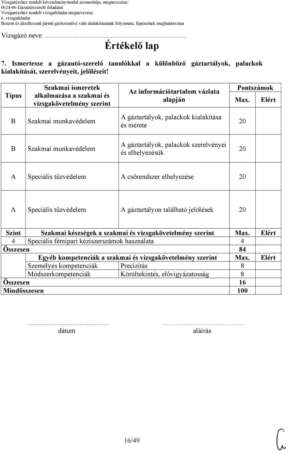 Elért B Szakmai munkavédelem gáztartályok, palackok kialakítása és mérete B Szakmai munkavédelem gáztartályok, palackok szerelvényei és elhelyezésük Speciális tűzvédelem csőrendszer elhelyezése