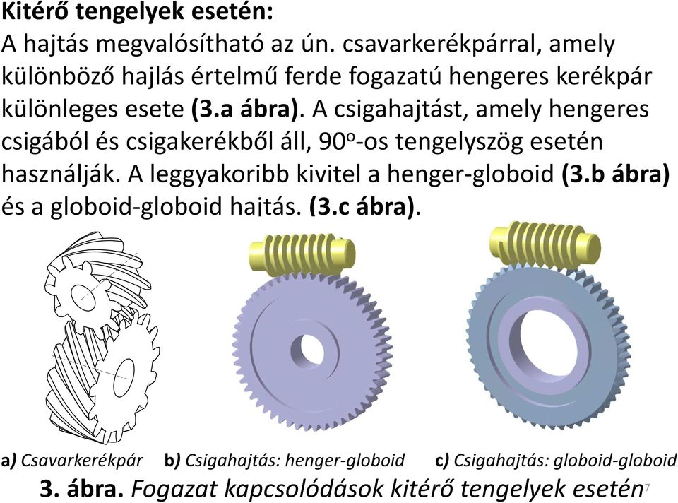 A csigahajtást, amely hengees csigából és csigakeékből áll, 90 o -os tengelyszög esetén használják.