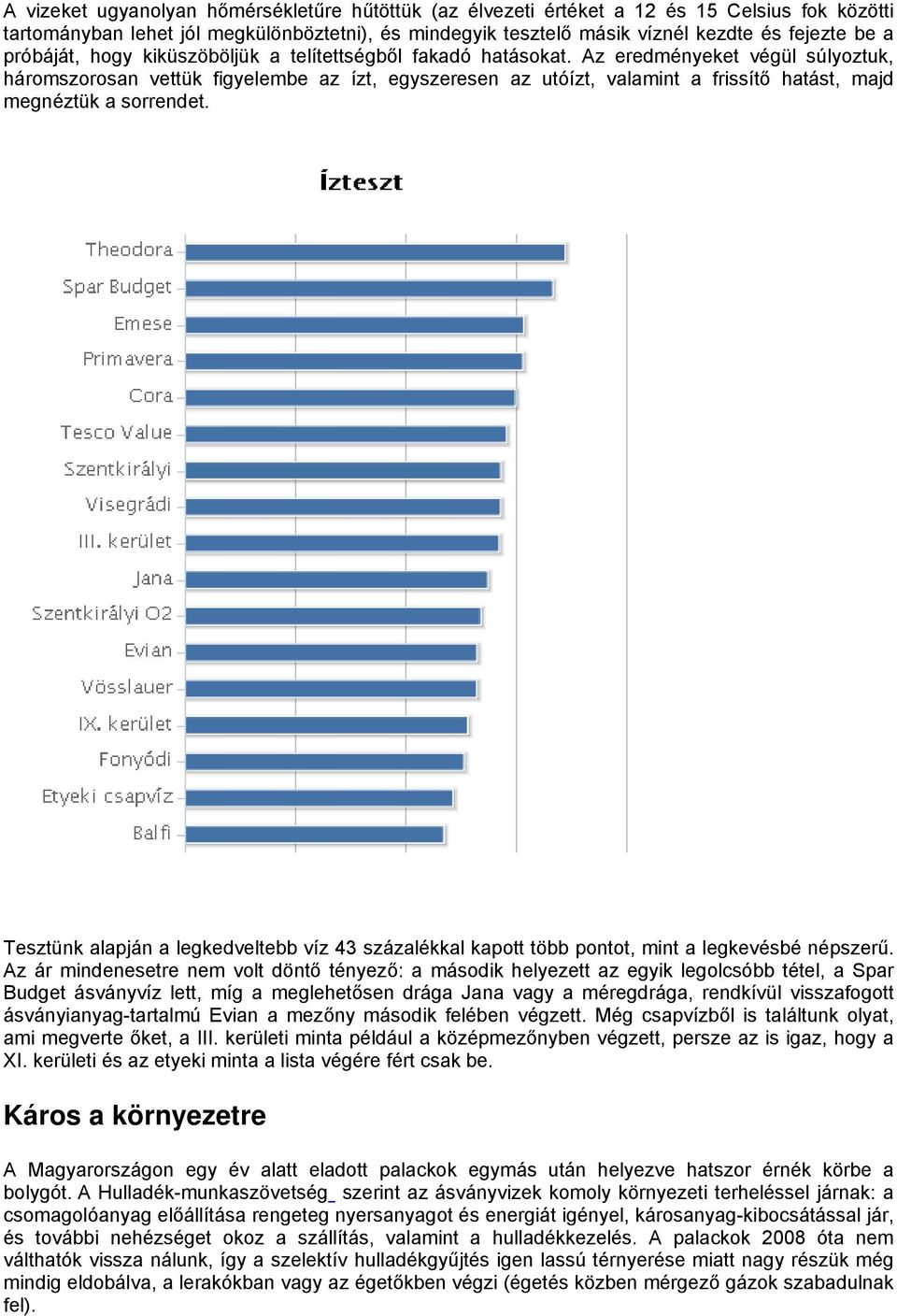 Az eredményeket végül súlyoztuk, háromszorosan vettük figyelembe az ízt, egyszeresen az utóízt, valamint a frissítő hatást, majd megnéztük a sorrendet.