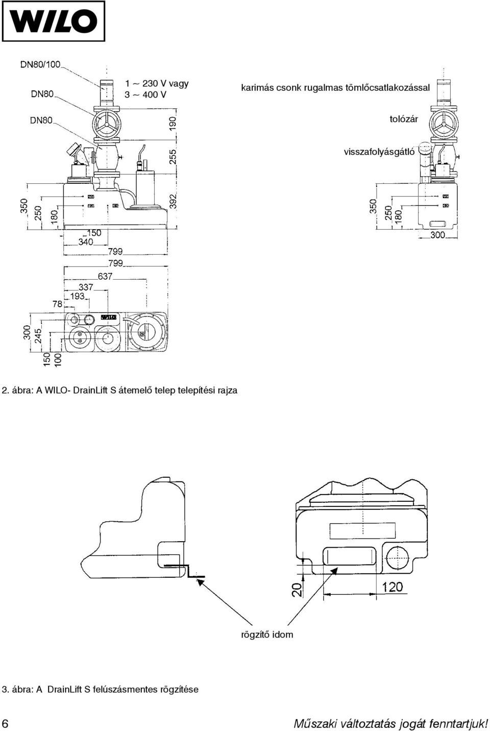 ábra: A WILO- DrainLift S átemelő telep telepítési rajza