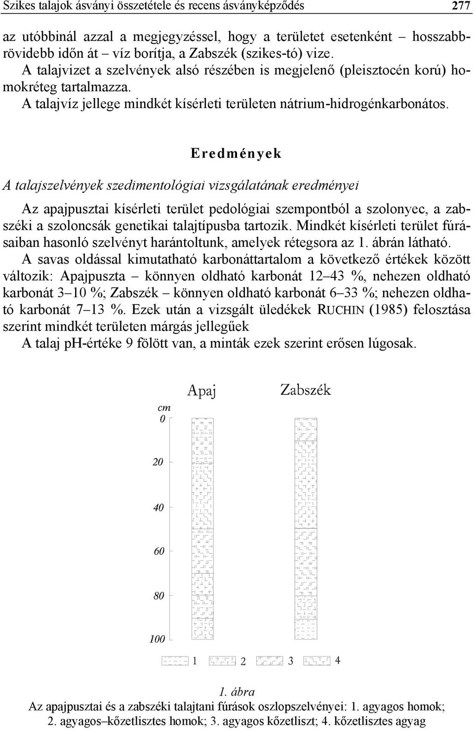 Eredmények A talajszelvények szedimentológiai vizsgálatának eredményei Az apajpusztai kísérleti terület pedológiai szempontból a szolonyec, a zabszéki a szoloncsák genetikai talajtípusba tartozik.